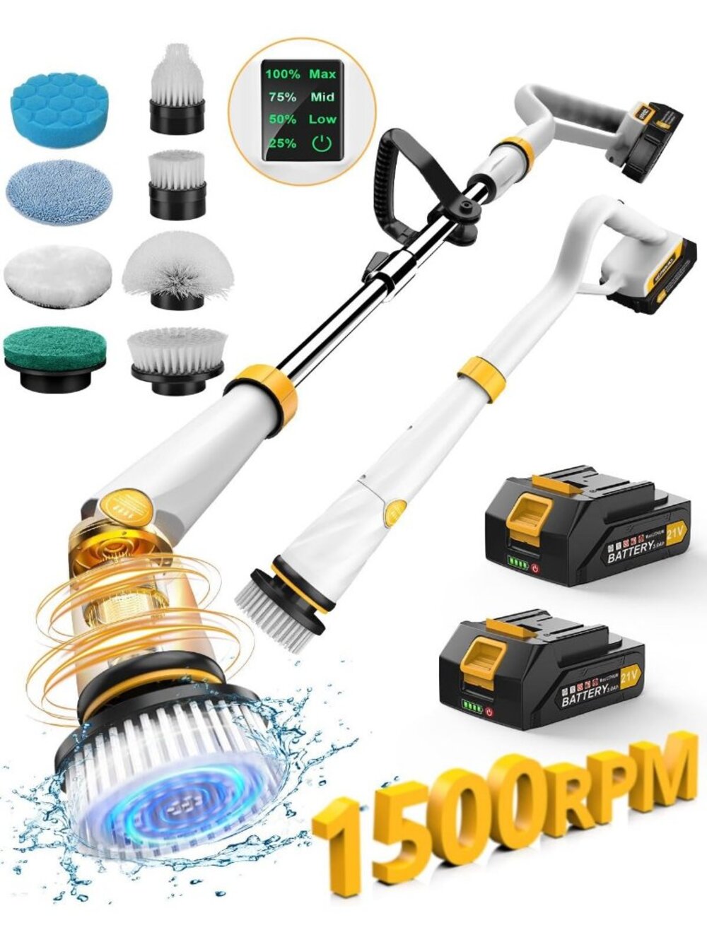 Powerful Electric Spin Scrubber with 4000mAh Battery & 1500RPM - Deep Clean Tool